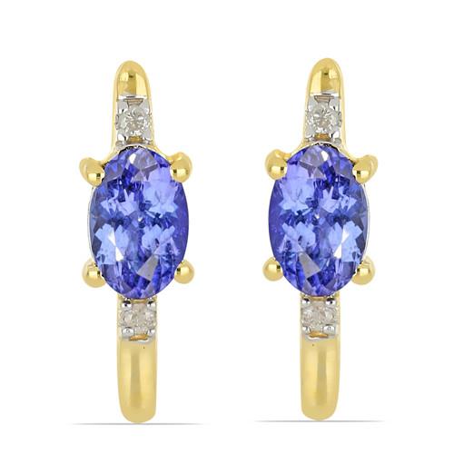 14K GOLD NATURAL TANZANITE GEMSTONE CLASSIC EARRINGS WITH WHITE DIAMOND
